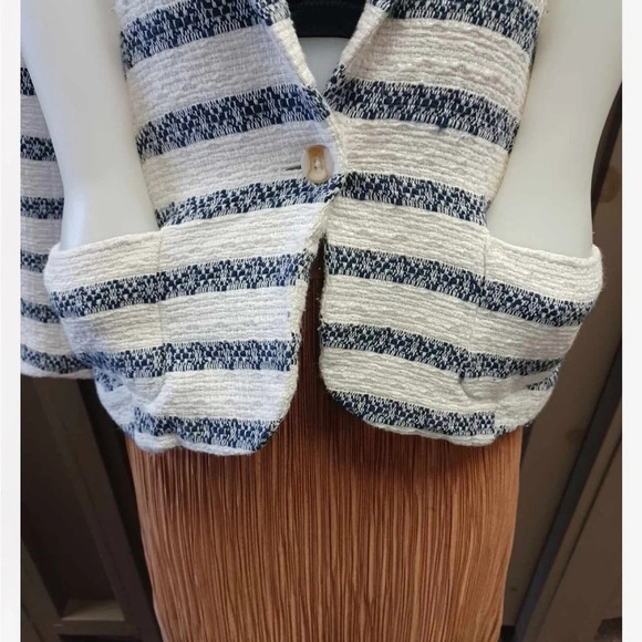 Lucky Brand Blaine Navy  White Striped Lined Blazer Size Medium - Picture 5 of 12